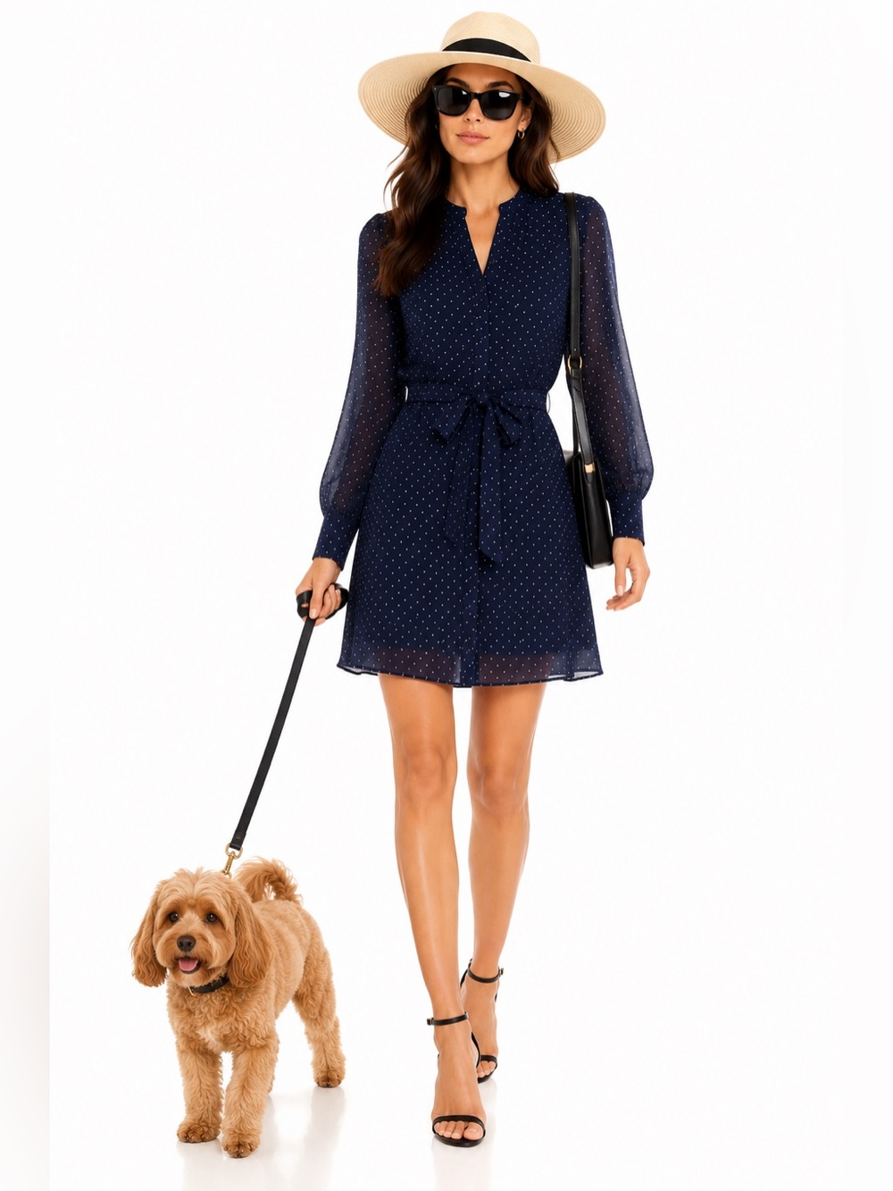 Massimo Dutti Navy Polka Dot Shirt Dress Size 6